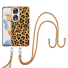Silicone Candy Rubber Gel Fashionable Pattern Soft Case Cover with Lanyard Strap YB8 for Huawei Honor 90 5G Brown