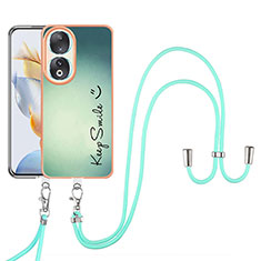 Silicone Candy Rubber Gel Fashionable Pattern Soft Case Cover with Lanyard Strap YB8 for Huawei Honor 90 5G Green