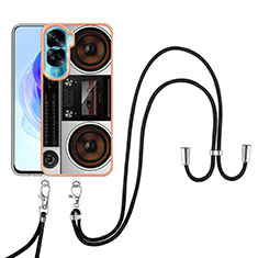 Silicone Candy Rubber Gel Fashionable Pattern Soft Case Cover with Lanyard Strap YB8 for Huawei Honor 90 Lite 5G Colorful