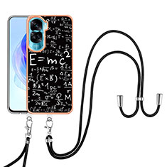 Silicone Candy Rubber Gel Fashionable Pattern Soft Case Cover with Lanyard Strap YB8 for Huawei Honor 90 Lite 5G Mixed
