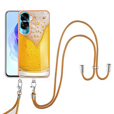 Silicone Candy Rubber Gel Fashionable Pattern Soft Case Cover with Lanyard Strap YB8 for Huawei Honor 90 Lite 5G Yellow
