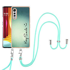 Silicone Candy Rubber Gel Fashionable Pattern Soft Case Cover with Lanyard Strap YB8 for LG Velvet 4G Green