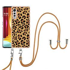 Silicone Candy Rubber Gel Fashionable Pattern Soft Case Cover with Lanyard Strap YB8 for LG Velvet 5G Brown