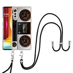 Silicone Candy Rubber Gel Fashionable Pattern Soft Case Cover with Lanyard Strap YB8 for LG Velvet 5G Colorful