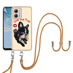 Silicone Candy Rubber Gel Fashionable Pattern Soft Case Cover with Lanyard Strap YB8 for Motorola Moto G53 5G Khaki