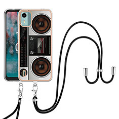 Silicone Candy Rubber Gel Fashionable Pattern Soft Case Cover with Lanyard Strap YB8 for Nokia C12 Colorful