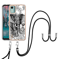 Silicone Candy Rubber Gel Fashionable Pattern Soft Case Cover with Lanyard Strap YB8 for Nokia C12 Gray