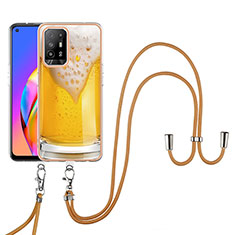 Silicone Candy Rubber Gel Fashionable Pattern Soft Case Cover with Lanyard Strap YB8 for Oppo A95 5G Yellow