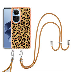 Silicone Candy Rubber Gel Fashionable Pattern Soft Case Cover with Lanyard Strap YB8 for Oppo Reno10 5G Brown