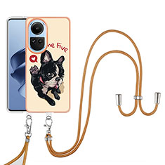 Silicone Candy Rubber Gel Fashionable Pattern Soft Case Cover with Lanyard Strap YB8 for Oppo Reno10 5G Khaki