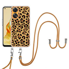 Silicone Candy Rubber Gel Fashionable Pattern Soft Case Cover with Lanyard Strap YB8 for Oppo Reno8 T 4G Brown