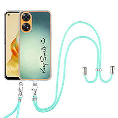Silicone Candy Rubber Gel Fashionable Pattern Soft Case Cover with Lanyard Strap YB8 for Oppo Reno8 T 4G Green
