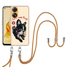 Silicone Candy Rubber Gel Fashionable Pattern Soft Case Cover with Lanyard Strap YB8 for Oppo Reno8 T 4G Khaki
