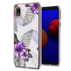 Silicone Candy Rubber Gel Fashionable Pattern Soft Case Cover Y03B for Samsung Galaxy A01 Core Purple