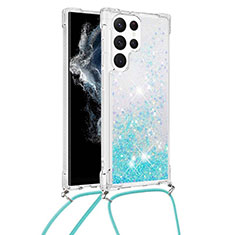 Silicone Candy Rubber Gel Fashionable Pattern Soft Case Cover Y03B for Samsung Galaxy S22 Ultra 5G Cyan
