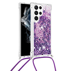 Silicone Candy Rubber Gel Fashionable Pattern Soft Case Cover Y03B for Samsung Galaxy S22 Ultra 5G Purple
