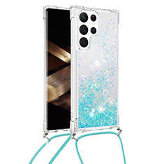 Silicone Candy Rubber Gel Fashionable Pattern Soft Case Cover Y03B for Samsung Galaxy S24 Ultra 5G Cyan