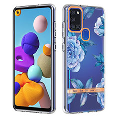 Silicone Candy Rubber Gel Fashionable Pattern Soft Case Cover Y06B for Samsung Galaxy A21s Blue