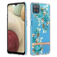 Silicone Candy Rubber Gel Fashionable Pattern Soft Case Cover Y06B for Samsung Galaxy F12 Cyan