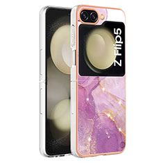 Silicone Candy Rubber Gel Fashionable Pattern Soft Case Cover YB5 for Samsung Galaxy Z Flip5 5G Clove Purple