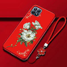 Silicone Candy Rubber Gel Flowers Soft Case Cover A01 for Oppo Reno4 SE 5G Red