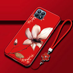 Silicone Candy Rubber Gel Flowers Soft Case Cover A01 for Oppo Reno4 SE 5G Red Wine