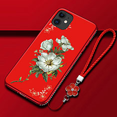 Silicone Candy Rubber Gel Flowers Soft Case Cover for Apple iPhone 12 Red