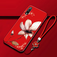 Silicone Candy Rubber Gel Flowers Soft Case Cover for Huawei Enjoy 10 Red Wine