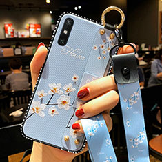 Silicone Candy Rubber Gel Flowers Soft Case Cover for Huawei Enjoy 10e Sky Blue