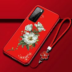 Silicone Candy Rubber Gel Flowers Soft Case Cover for Huawei Honor Play4 5G Red