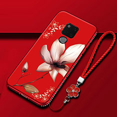Silicone Candy Rubber Gel Flowers Soft Case Cover for Huawei Mate 20 X 5G Red Wine