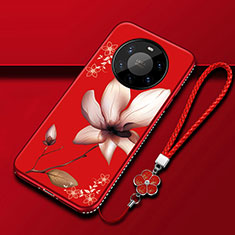 Silicone Candy Rubber Gel Flowers Soft Case Cover for Huawei Mate 40 Pro+ Plus Red Wine