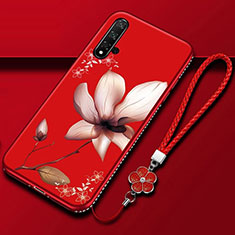 Silicone Candy Rubber Gel Flowers Soft Case Cover for Huawei Nova 5 Pro Red Wine
