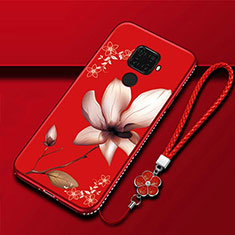 Silicone Candy Rubber Gel Flowers Soft Case Cover for Huawei Nova 5i Pro Red Wine