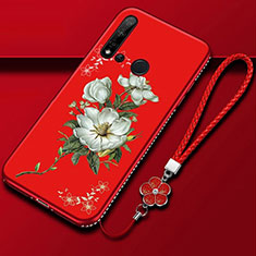 Silicone Candy Rubber Gel Flowers Soft Case Cover for Huawei Nova 5i Red