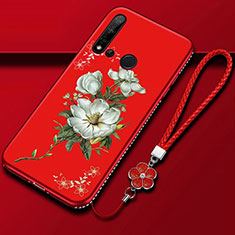 Silicone Candy Rubber Gel Flowers Soft Case Cover for Huawei P20 Lite (2019) Red
