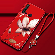 Silicone Candy Rubber Gel Flowers Soft Case Cover for Huawei P20 Lite (2019) Red Wine