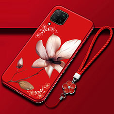 Silicone Candy Rubber Gel Flowers Soft Case Cover for Huawei P40 Lite Red Wine