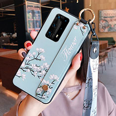 Silicone Candy Rubber Gel Flowers Soft Case Cover for Huawei P40 Pro+ Plus Sky Blue