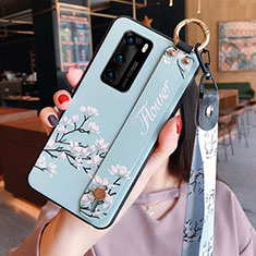 Silicone Candy Rubber Gel Flowers Soft Case Cover for Huawei P40 Sky Blue