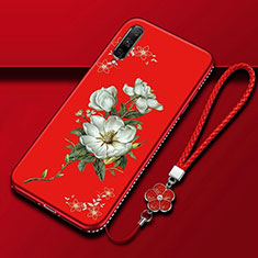 Silicone Candy Rubber Gel Flowers Soft Case Cover for Huawei Y9s Red