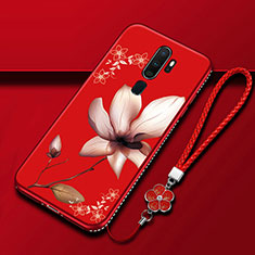 Silicone Candy Rubber Gel Flowers Soft Case Cover for Oppo A11 Red Wine
