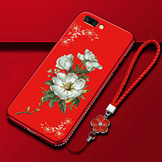 Silicone Candy Rubber Gel Flowers Soft Case Cover for Oppo A12e Red
