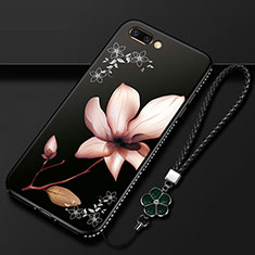 Silicone Candy Rubber Gel Flowers Soft Case Cover for Oppo A12e Red and Black
