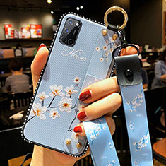 Silicone Candy Rubber Gel Flowers Soft Case Cover for Oppo A52 Sky Blue
