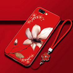Silicone Candy Rubber Gel Flowers Soft Case Cover for Oppo AX5 Red Wine