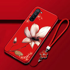 Silicone Candy Rubber Gel Flowers Soft Case Cover for Oppo Find X2 Lite Red Wine