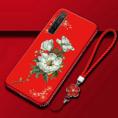 Silicone Candy Rubber Gel Flowers Soft Case Cover for Oppo K5 Red