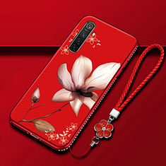 Silicone Candy Rubber Gel Flowers Soft Case Cover for Oppo K5 Red Wine
