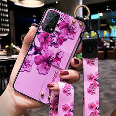 Silicone Candy Rubber Gel Flowers Soft Case Cover for Oppo Reno5 5G Purple